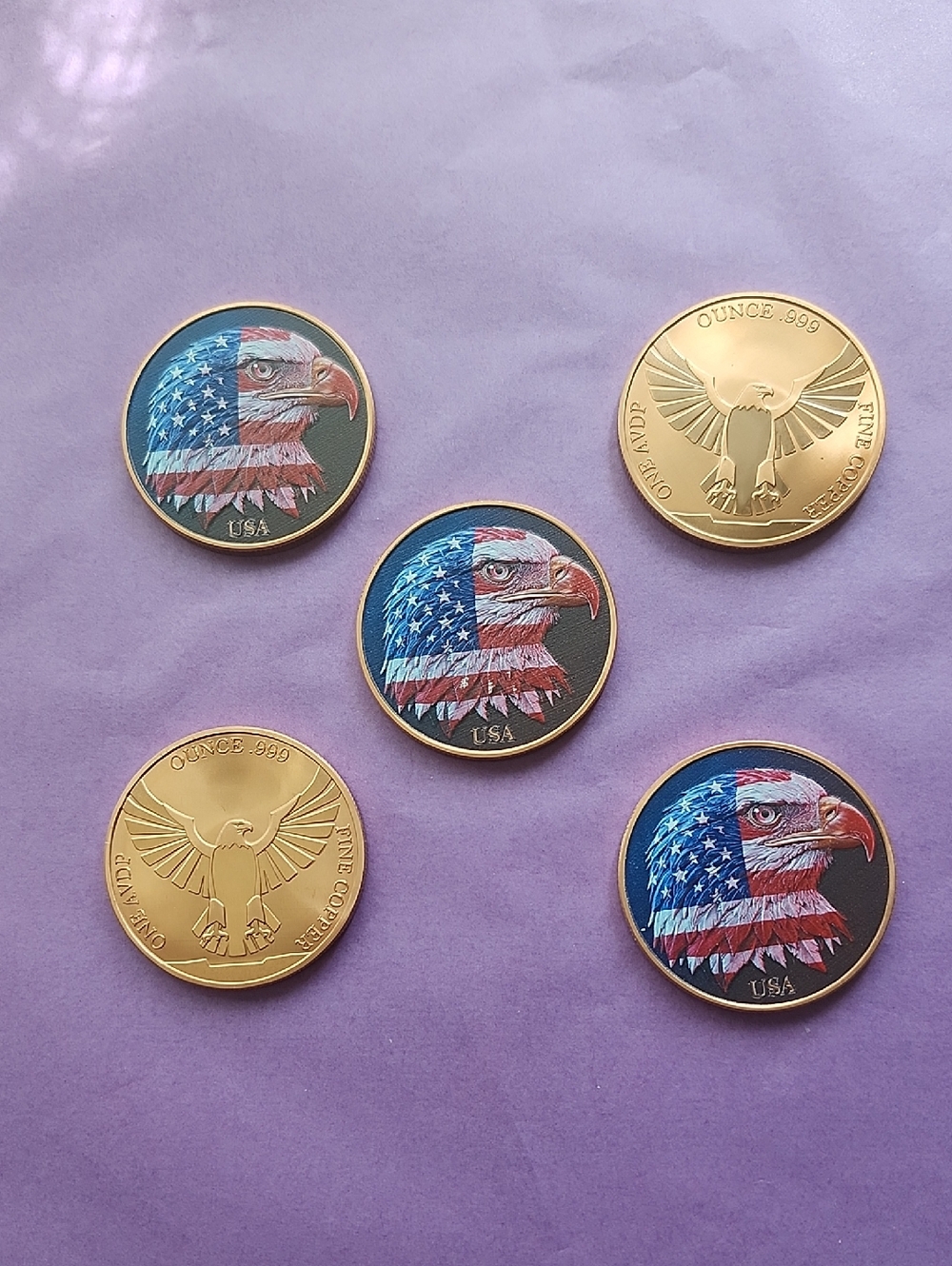1oz. Pure Copper Eagle Rounds 5 Total